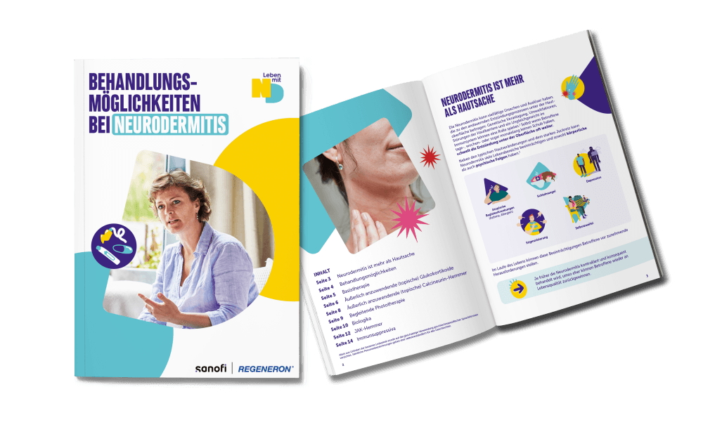 Abbildung der Broschüre zu Behandlungsmöglichkeiten bei Neurodermitis